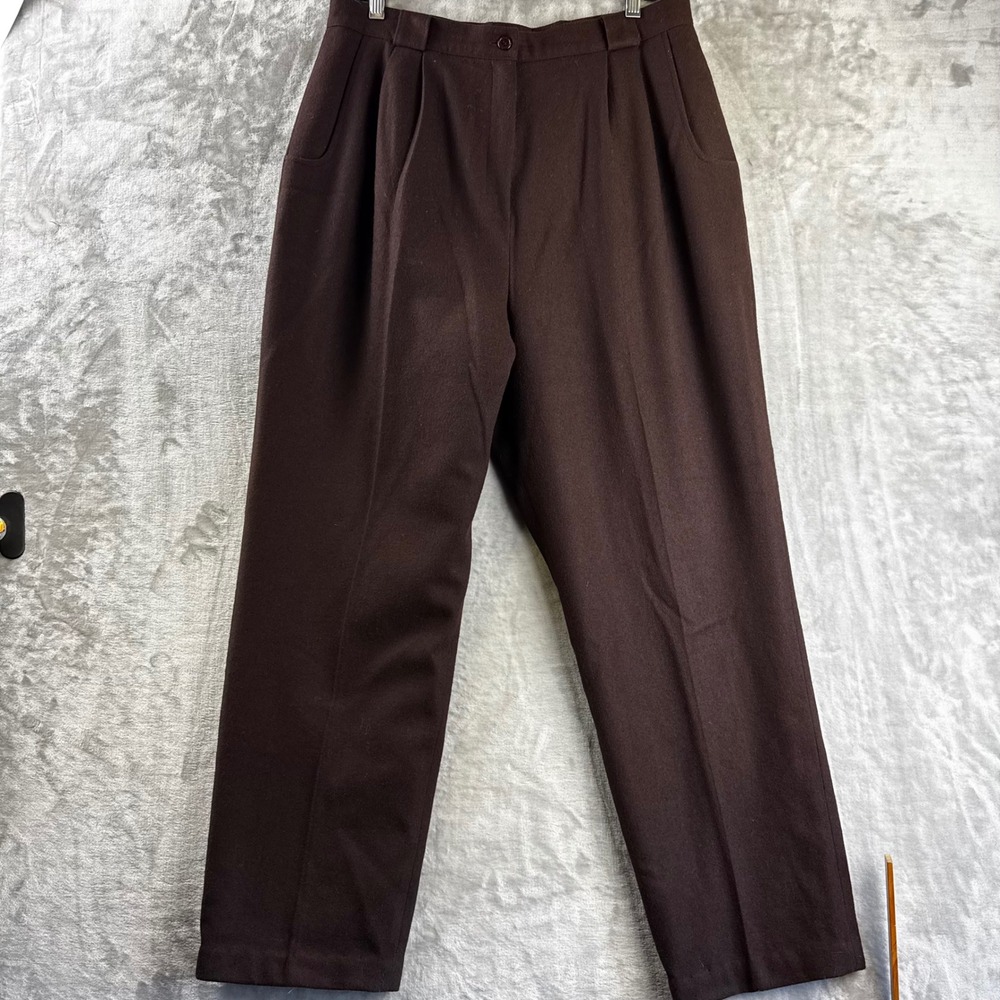 Savannah Trousers Women 18 Brown Wool Pleated High Rise Straight Leg (1910)